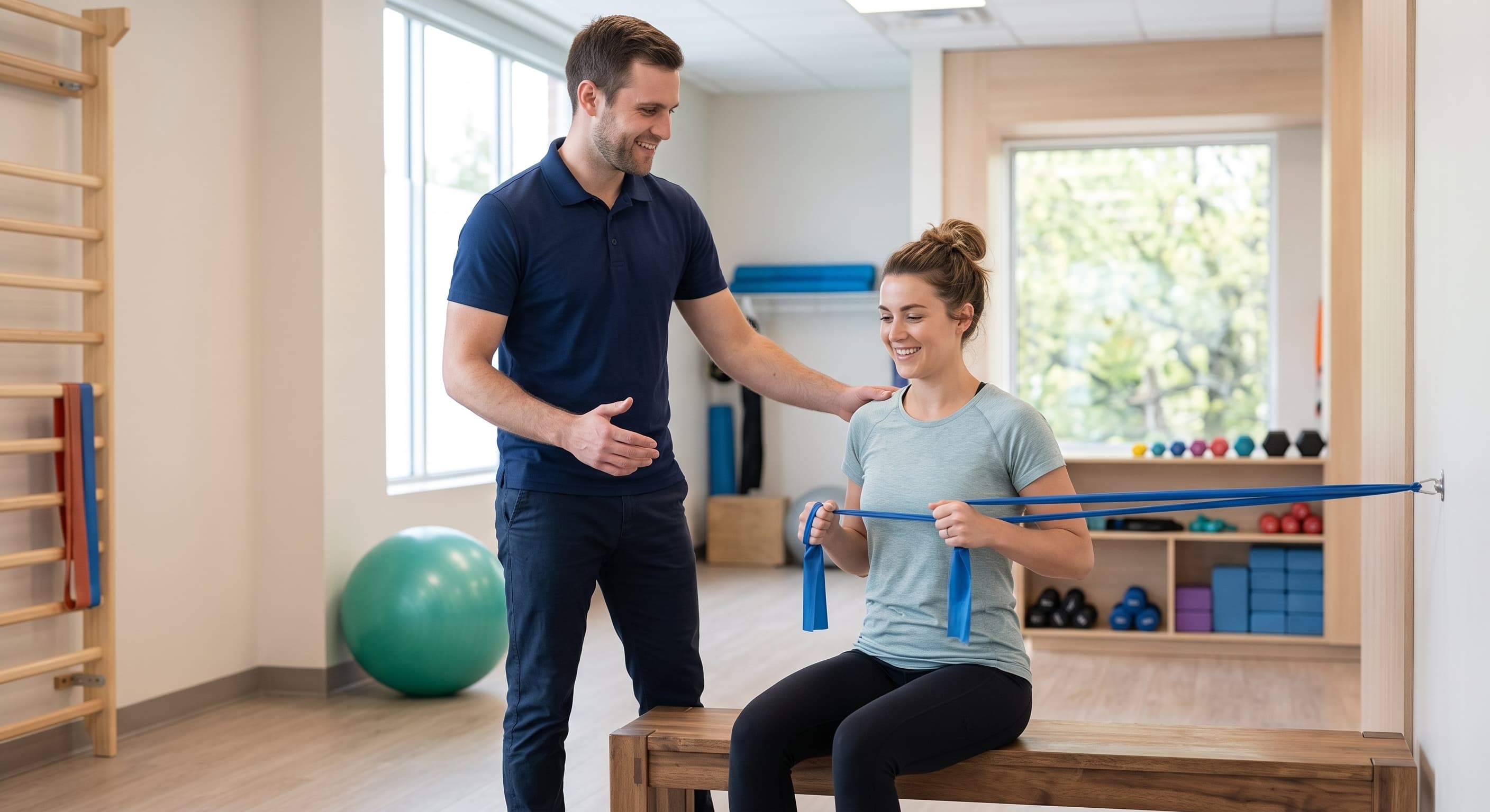 Therapist guiding a patient through a personalised exercise